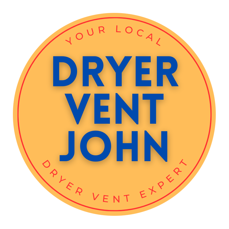 A logo of an orange circle with a red ring just inside the center with the words 'Dryer Vent John' in big, blue, and bold letters. The outer ring says 'Your local dryer vent expert'.